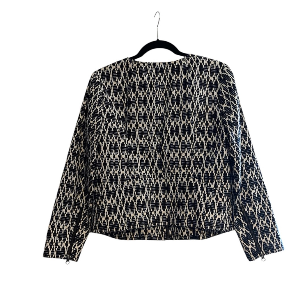 J.Crew Jacquard Ikat Moto Jacket Blazer • Small‎ • Navy & White • Cute & Chic! - Picture 2 of 9